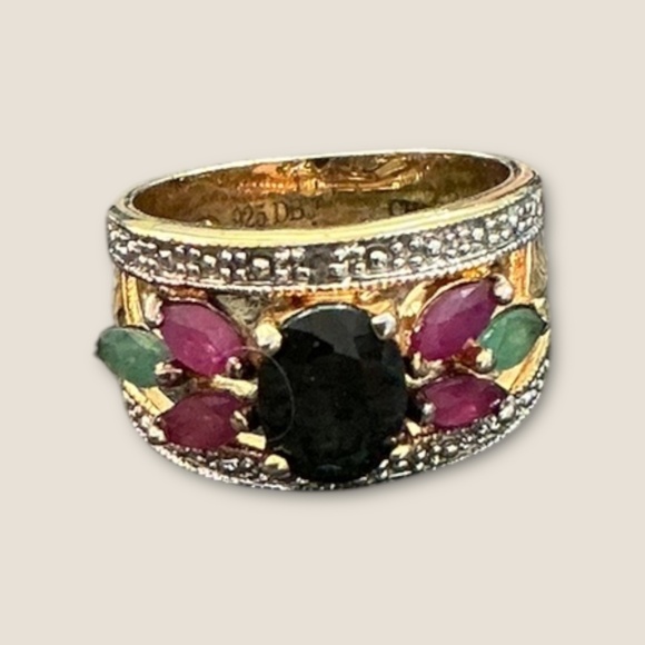 Vintage Sterling Floral Multi Gemstone Ring - Picture 3 of 5